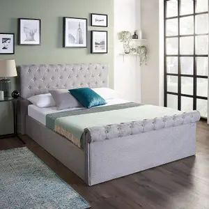 Side Lift Ottoman Bed Frame King Size With Pocket Sprung & Memory Foam Mattress