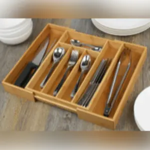 URBNLIVING 5cm Height Extendable Bamboo Wooden Cutlery Tray