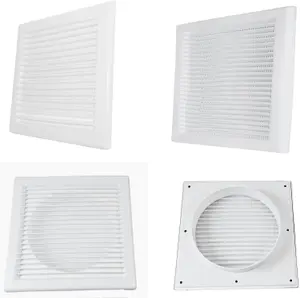 Square White Ventilation Grille with Flyscreen -Round 125mm or 5 inch Spigot - Vent Cover for Bathroom/ Kitchen - Louvered Grill