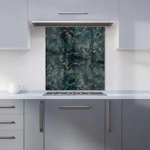 Dark Green Quartz Effect Premium Glass Kitchen Splashback W600mm x H650mm