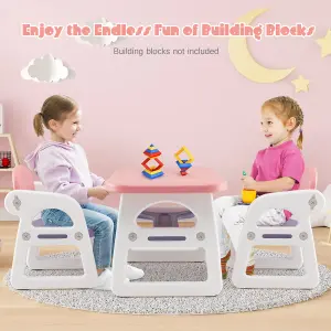 Costway 3 PCS Kids Table & Chairs Set Children Toddler Activity Desk Set w/ Storage Rack