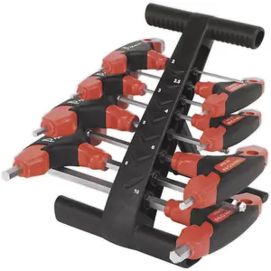 8 Piece Metric T-Handle Ball-End Hex Key Set with Rubber Grip - 125 to 220mm