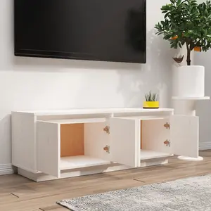 Berkfield TV Cabinet White 110x34x40 cm Solid Wood Pine