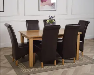 Oslo 150 x 90 cm Medium Oak Dining Table and 6 Chairs Dining Set with Montana Brown Leather Chairs