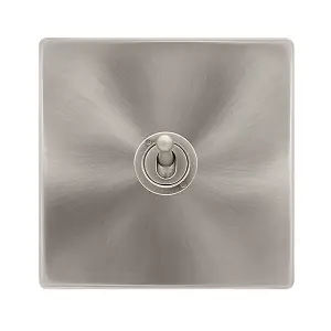 Brushed Steel Screwless Plate 1 Gang 2 Way 10AX Toggle Light Switch - SE Home