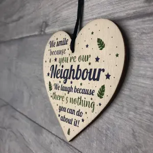 Red Ocean Funny Neighbour Gifts Friendship Handmade Wooden Hanging Heart Sign Plaque Thank You Home Gifts