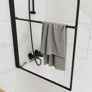 GoodHome Ezili Straight 1 panel Clear glass Black Bath screen, (W) 850mm (H) 1400mm