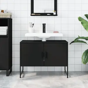 17 Stories Bathroom Sink Cabinet Sonoma Oak 80X33x60 Cm Engineered Wood Black