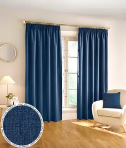 Enhanced Living 100% Blackout Thermal Navy Linen Look Tape Top Curtains   Pair 66 x 72 inch (168x183cm)