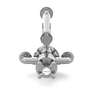 ENKI Downton Chrome White Traditional Brass Thermostatic Twin Shower Valve with Return to Wall Bend T103