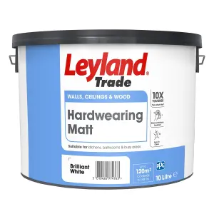 Leyland Trade Hardwearing Brilliant White Matt Emulsion paint, 10L