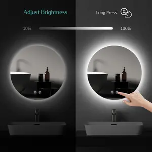 EMKE Round Bathroom Mirror with Led Lights, 600mm Wall Mounted Vanity Mirror with Touch, Demister and Memory Dimmable