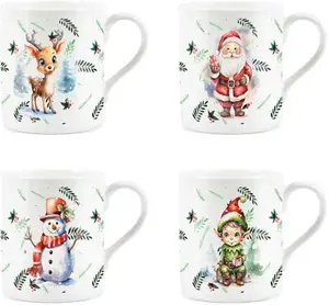 Purely Home Christmas (Elf Reindeer Santa Snowman) Hambledon Bone China Mugs - Set Of 4 | Robert Dyas