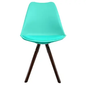 Soho Aqua Plastic Dining Chair with Pyramid Dark Wood Legs