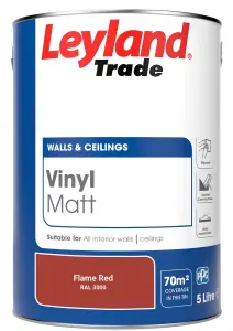 Leyland Trade Vinyl Matt Walls & Ceilings Emulsion Paint Flame Red (RAL 3000) 5L