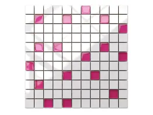 Ceramic mosaic with glass inserts on mesh for bathroom or kitchen 300mm x 300mm - White-Peony