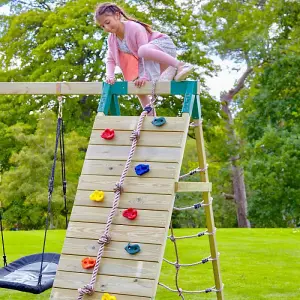 Rebo Challenge Wooden Climbing Frame with Swings, Slide and Up & over Climbing wall - Sanford