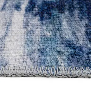 Washable Regular Blue Grey Abstract Living Area Rug 160cm x 230cm