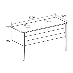 Sutton Blue-Grey Floor Standing Double Basin Bathroom Vanity Unit with Pre-drilled Tap Hole Worktop (W)1180mm (H)700mm