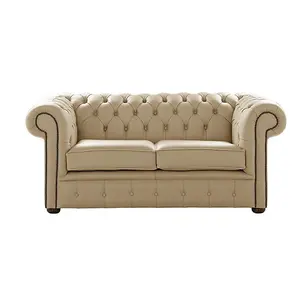 Chesterfield 2 Seater Shelly Dark Beige Leather Sofa Settee Bespoke In Classic Style