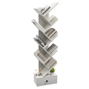 Costway 10 Tiers Tree Shaped Bookshelf Display Bookcase Storage Rack Shelves with Drawer