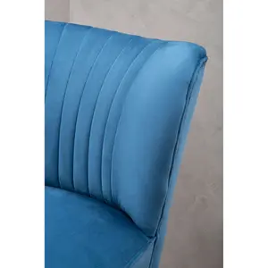 Interiors by Premier Blue Velvet Chair, Curved Back Accent chair, Easy to Assemble Borg Chair, Comfy Office Chair