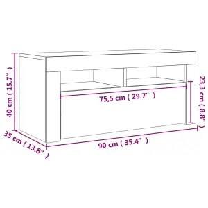 vidaXL TV Cabinet with LED Lights Sonoma Oak 90x35x40 cm