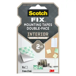 3M Scotch-Fix Indoor White, green Mounting Adhesive square (L)25mm (W)25mm, Pack of 16