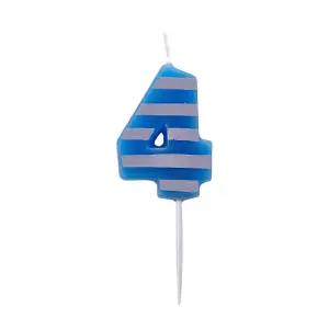 Amscan Striped 4th Birthday Pick Candle Blue/White (One Size)