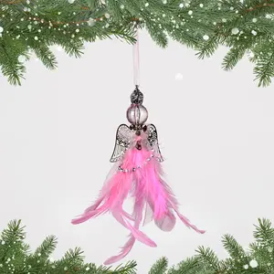 Acrylic Crystal Angel with Feather Hanging Figurine Ornament Pink/Silver / 12cm H x 6cm W x 5cm D