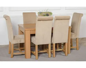 Dakota 127 x 82 cm Chunky Oak Small Dining Table and 6 Chairs Dining Set with Washington Beige Fabric Chairs