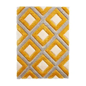 Grey Yellow Shaggy Rug, 40mm Thickness Geometric Rug, Modern Grey Yellow Rug for Bedroom, & Dining Room-80cm X 150cm