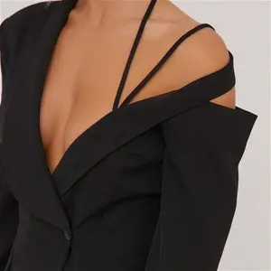 Strappy Detail Blazer Dress In Black Woven, Women's Size UK 10