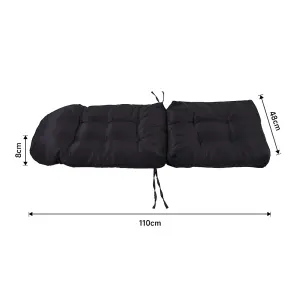 Outdoor Black Garden Waterproof Tufted Swing Seating Cushion 110cm L x 48cm W