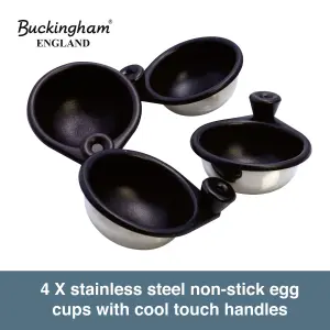 Buckingham Stainless Steel Four Hole Egg Poacher 20 cm with Non-Stick Removable Cups, Silver