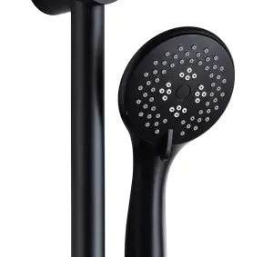 Matt Black Thermostatic Round Bar Mixer Shower Valve + Riser Rail + Head + Hose