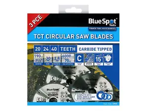 BlueSpot 190mm Circular Mitre Saw Blade 30mm Bore 25 20 16mm Rings 24 40 48T 3pc