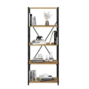 Setup Bookcase Free Standing Storage Shelf with Metal Frame, 60 x 32 x 150 cm 4 Tier Display Shelves, Bookshelf, Pine