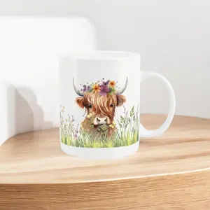 Highland Cow Mug - Floral Crown Brown Cow Tea/Coffee Bone China Mug Gift