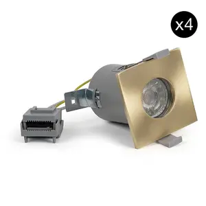 4 PACK - Brushed Brass GU10 Square Fire Rated Downlight - IP65 - SE Home