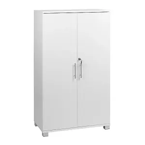 White wooden Filing cabinet with 2 shelves - 2 Door Lockable Filing Cabinet - Tall Office Storage Cupboard Organiser