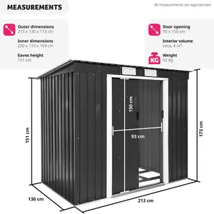 Shed with Pitch Roof - steel, foundation included, 213 x 130 x 173 cm - grey/white