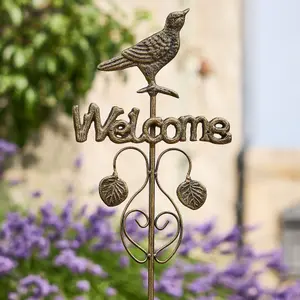 Vintage Standing Welcome Garden Stake with Bird Garden Ornament