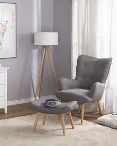 Wingback Chair VEJLE with Footstool Fabric Light Grey