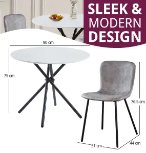 Hallowood Furniture Cullompton Small Round Dining Table 90cm with 2 Grey Leather Effect Chairs