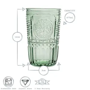 Bormioli Rocco - Romantic Highball Glasses - 475ml - Pack of 4 - Green