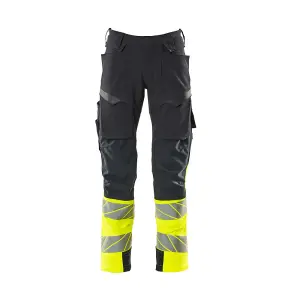 Mascot Accelerate Safe Trousers with Kneepad Pockets - Dark Navy/Hi-Vis Yellow   (29.5) (Leg Length - Regular)