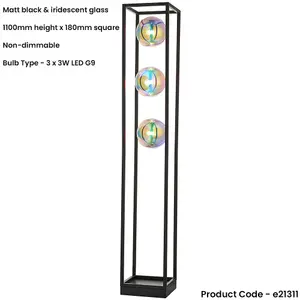 1100mm Floor Lamp - Matt black & iridescent glass - Standing LED Light Base & Shade