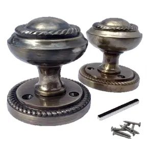 Door Knobs Round Georgian Roped Mortice Knob - Antique 62mm