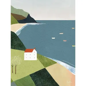 Henry Rivers House On The Cliff Canvas Print Green/Blue (50cm x 40cm)